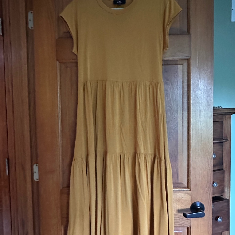 Anthropologie Yellow Tiered Midi Sundress with Flutter Sleeves